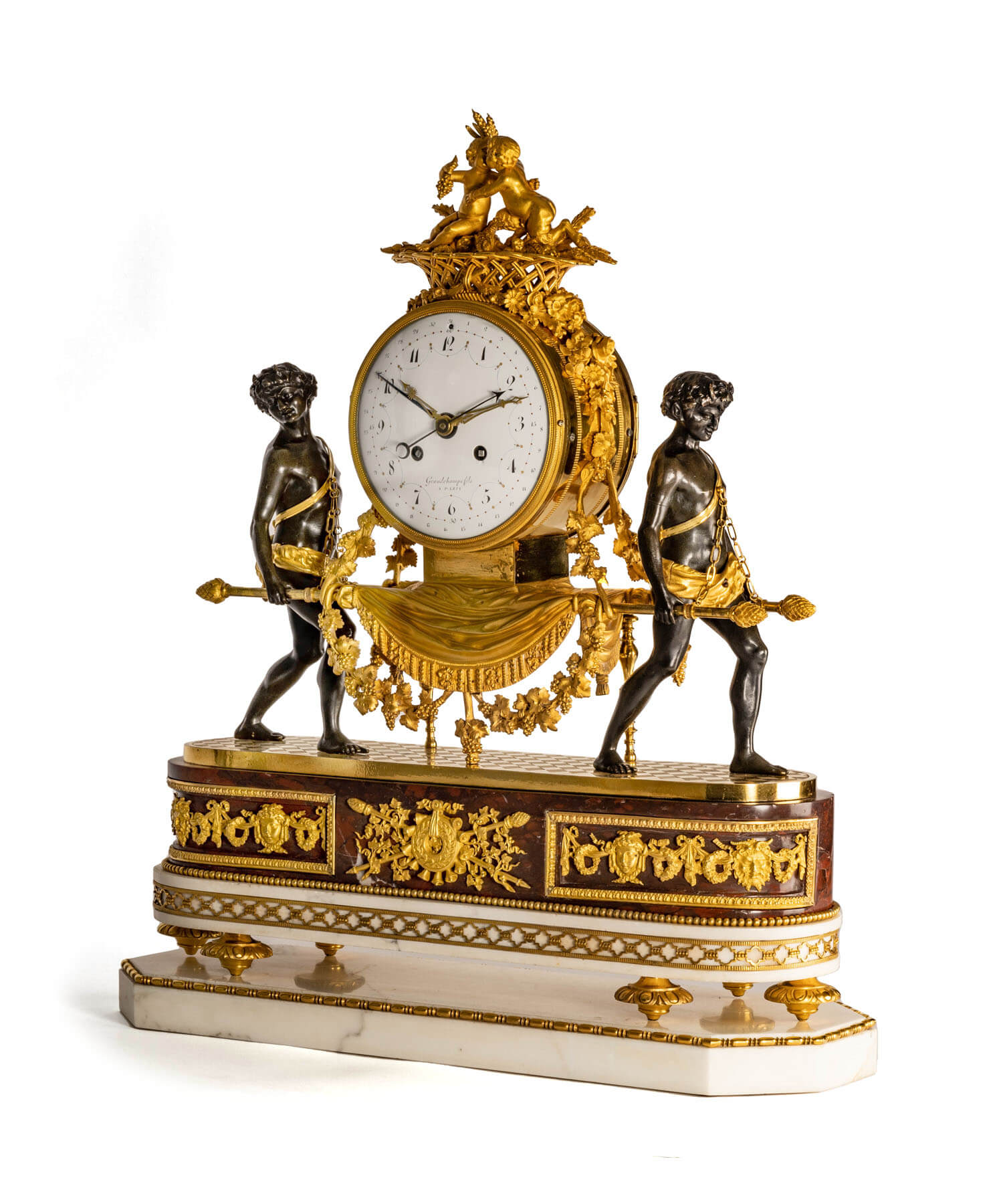 19th-Century Louis Philippe French Gilt Bronze and Marble Pendulum Clock  for sale at Pamono
